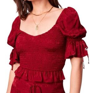 New Band Of The Free Tie Puff Sleeve Smocked Crop Top Lea Rhubarb Size Small